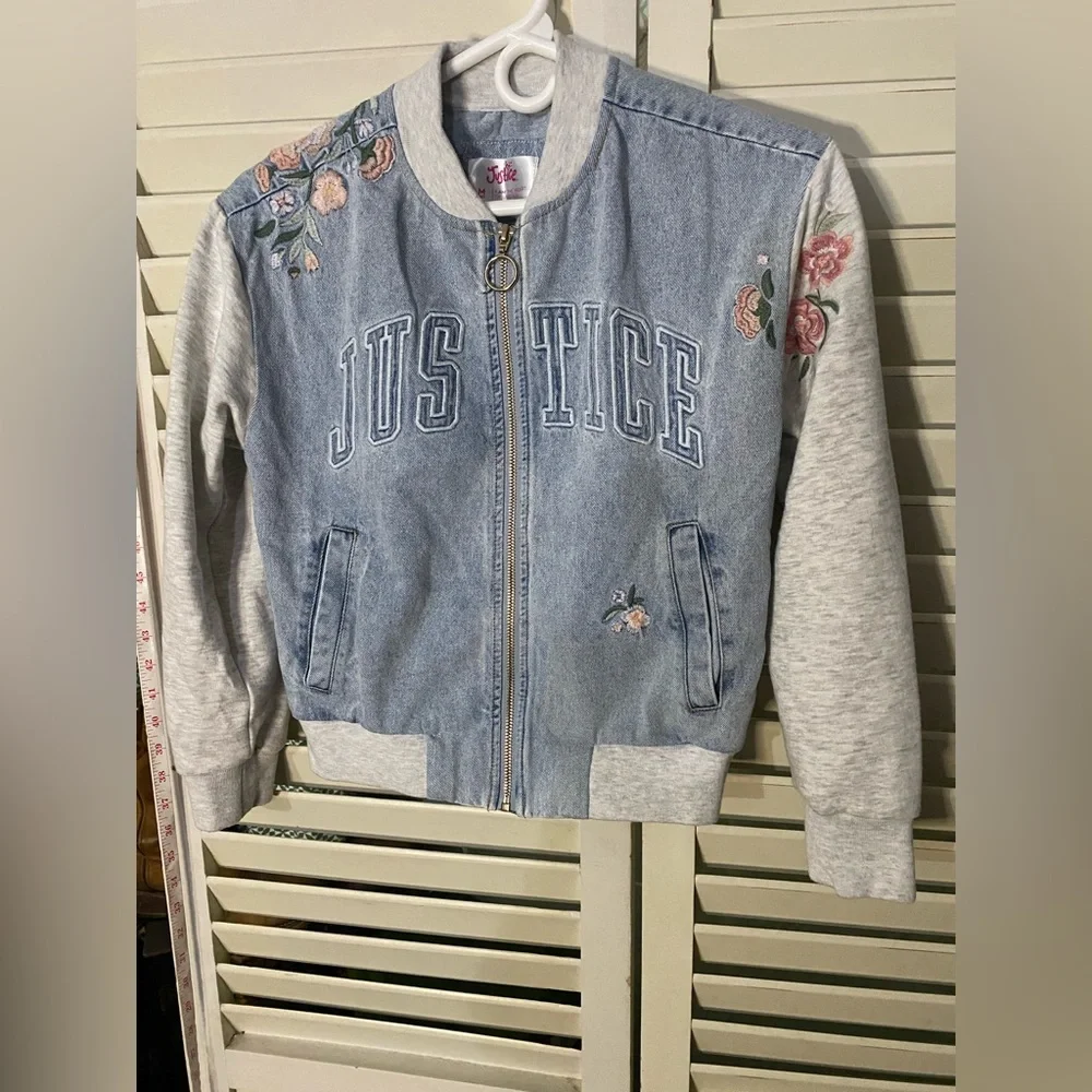 Girls Justice Embroidered Jean Jacket and Wide Leg Jeans Set
